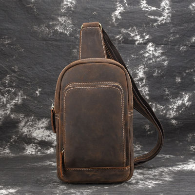 Functional Customized Cowhide Leather Sling Crossbody Backpack for Travel Hiking