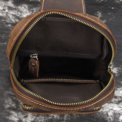 Functional Customized Cowhide Leather Sling Crossbody Backpack for Travel Hiking