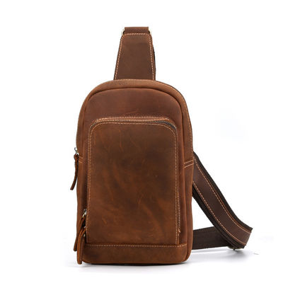Functional Customized Cowhide Leather Sling Crossbody Backpack for Travel Hiking