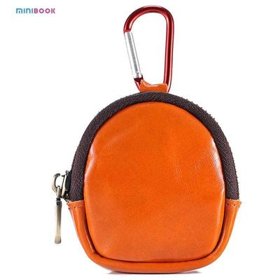 Unisex Daily Life Genuine Leather Mini Earphone Shell Keychain with Carabiner Hook