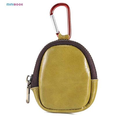 Unisex Daily Life Genuine Leather Mini Earphone Shell Keychain with Carabiner Hook