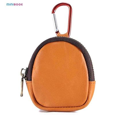 Unisex Daily Life Genuine Leather Mini Earphone Shell Keychain with Carabiner Hook