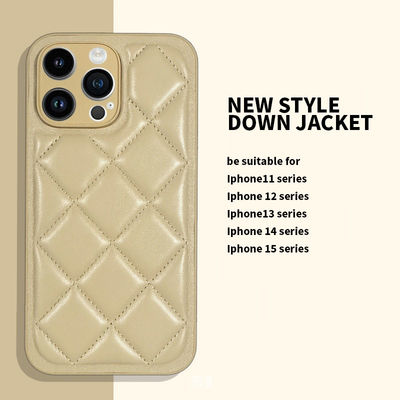 PU Lingge Winter Down Jacket Mobile Phone Cases for iPhone 15 Pro Max Lingge Material