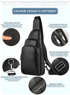 Acceptable OEM ODM Men's Chest Bag Genuine Leather with USB Charging and No Decoration