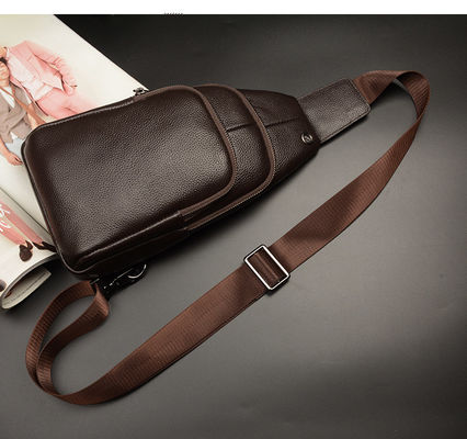 Acceptable OEM ODM Men's Chest Bag Genuine Leather with USB Charging and No Decoration