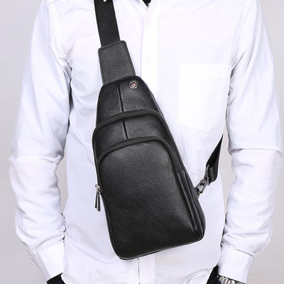 Acceptable OEM ODM Men's Chest Bag Genuine Leather with USB Charging and No Decoration
