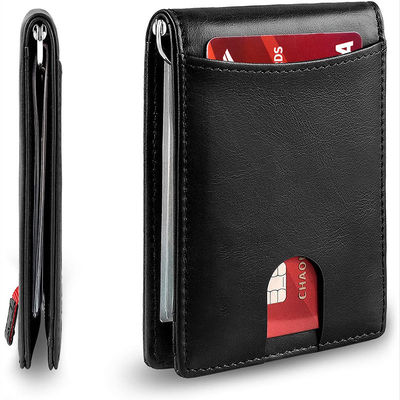 Mens Slim Carbon Fiber Leather Wallet with Rfid Blocking and Front Pocket Card Slots