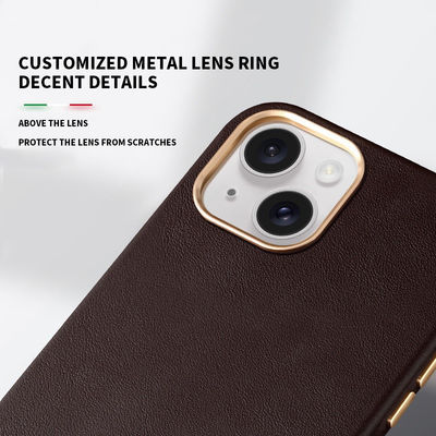 MN-1748 Genuine Leather Magnetic Phone Case Multifunctional Strong Magnetic for iPhone 15