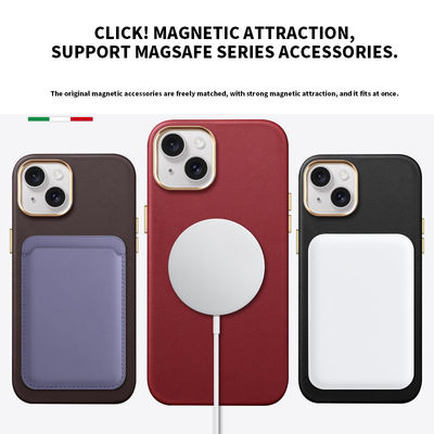 MN-1748 Genuine Leather Magnetic Phone Case Multifunctional Strong Magnetic for iPhone 15