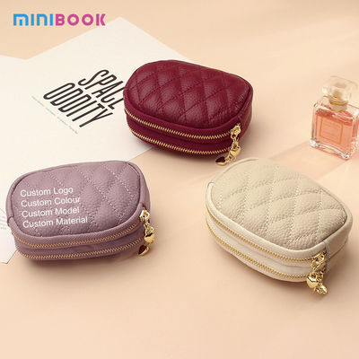 Double Zipper Large Capacity Keychain Pouch for Women Made of Genuine Cowhide Leather