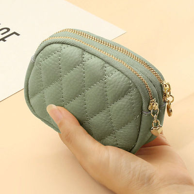 Double Zipper Large Capacity Keychain Pouch for Women Made of Genuine Cowhide Leather