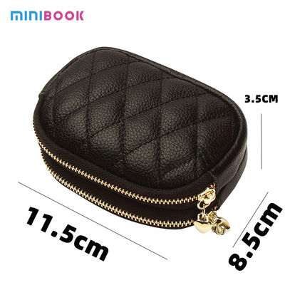 Double Zipper Large Capacity Keychain Pouch for Women Made of Genuine Cowhide Leather