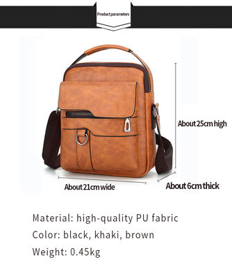 Customized LOGO Waterproof Mens Bags Vintage Style PU Leather Messenger Bag For Office