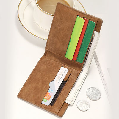 PU Main Material Men's Short Wallet with Vintage Crazy Horse Leather and Multifunction