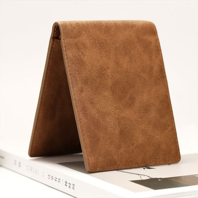 PU Main Material Men's Short Wallet with Vintage Crazy Horse Leather and Multifunction