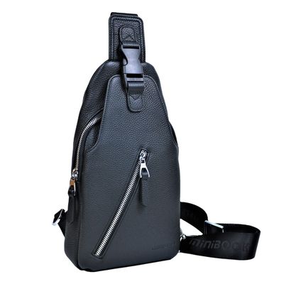 Big Men's Waist Bag Genuine Leather Sling Crossbody with Rhinestones and Zipper Closure