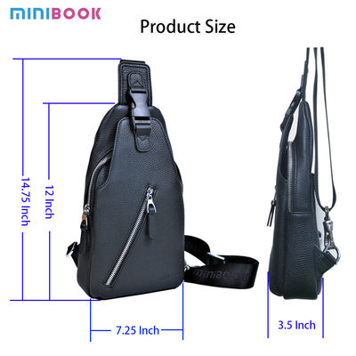 Big Men's Waist Bag Genuine Leather Sling Crossbody with Rhinestones and Zipper Closure