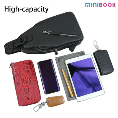Big Men's Waist Bag Genuine Leather Sling Crossbody with Rhinestones and Zipper Closure