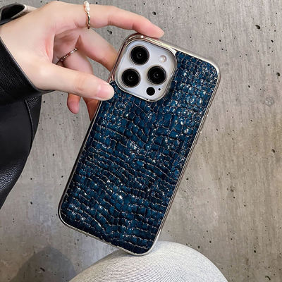 Electroplated Leather Crocodile Pattern Mobile Phone Case Compatible with iPhone15 Pro Max