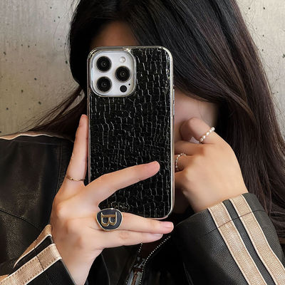 Electroplated Leather Crocodile Pattern Mobile Phone Case Compatible with iPhone15 Pro Max