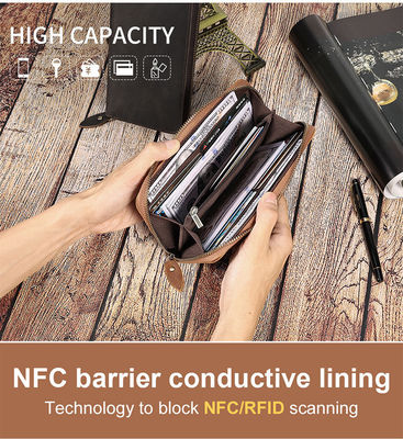 Waterproof Credit Card Wallet for Men Genuine Leather Large Capacity Multifunction Zipper Purse