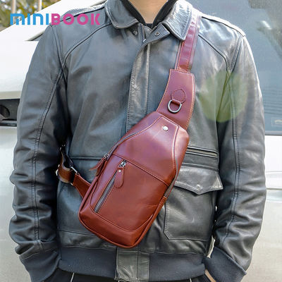Comfortable and Durable Cowhide Leather Men's Cross Body Chest Bag for All Seasons