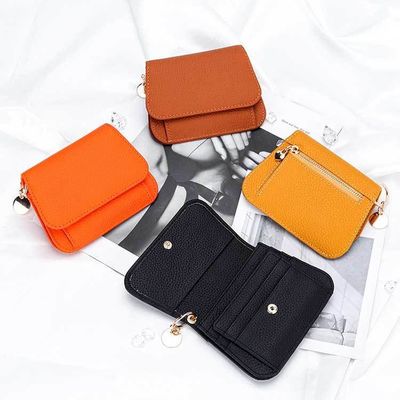 Business Candy Color Portable Wallet Genuine Leather Clutch Coin Purse for Girls