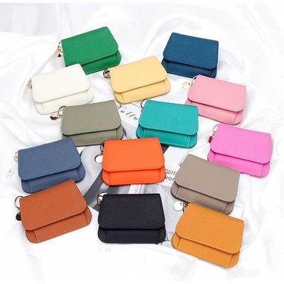 Business Candy Color Portable Wallet Genuine Leather Clutch Coin Purse for Girls