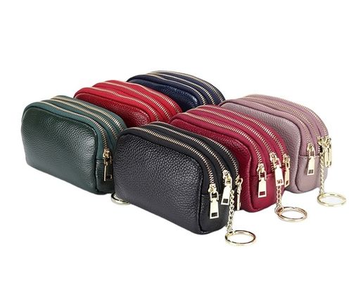 Genuine Leather Purse Three Zip Coin Bag Multi-function Key Bag Wallet Ideal for Daily