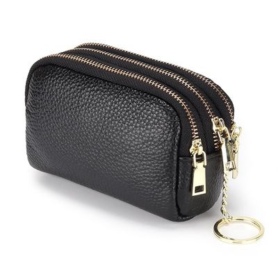 Genuine Leather Purse Three Zip Coin Bag Multi-function Key Bag Wallet Ideal for Daily