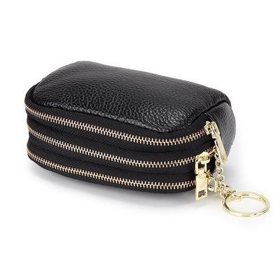 Genuine Leather Purse Three Zip Coin Bag Multi-function Key Bag Wallet Ideal for Daily