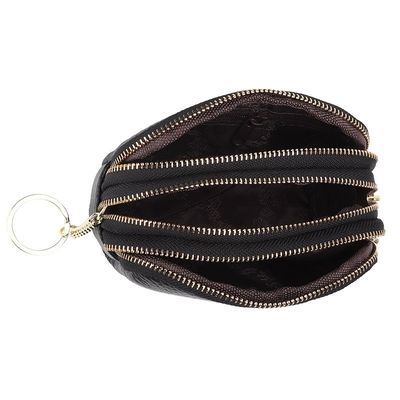 Genuine Leather Purse Three Zip Coin Bag Multi-function Key Bag Wallet Ideal for Daily