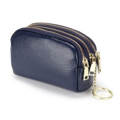 Genuine Leather Purse Three Zip Coin Bag Multi-function Key Bag Wallet Ideal for Daily