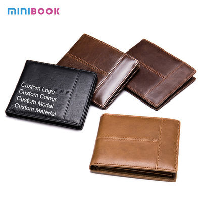 Short Length Genuine Leather Minibook Anti-Theft RFID Card Holder Wallet for OEM ODM