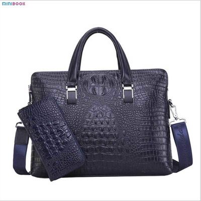 End Crocodile Embossed Genuine Leather Business Handbags Briefcase Laptop Bag for Men