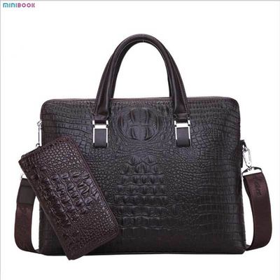 End Crocodile Embossed Genuine Leather Business Handbags Briefcase Laptop Bag for Men