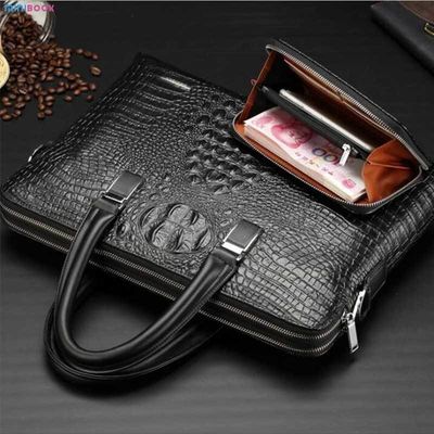 End Crocodile Embossed Genuine Leather Business Handbags Briefcase Laptop Bag for Men