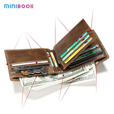 Short Length Genuine Leather Minibook Anti-Theft RFID Card Holder Wallet for OEM ODM