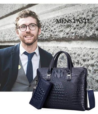 End Crocodile Embossed Genuine Leather Business Handbags Briefcase Laptop Bag for Men