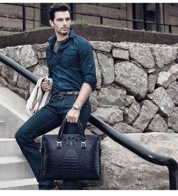 End Crocodile Embossed Genuine Leather Business Handbags Briefcase Laptop Bag for Men