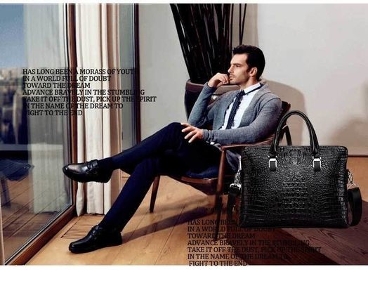 End Crocodile Embossed Genuine Leather Business Handbags Briefcase Laptop Bag for Men