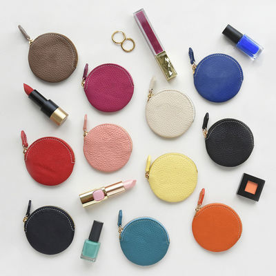 Zipper Closure Mini Small Genuine Leather Custom Change Coin Wallet Round Coin Purse