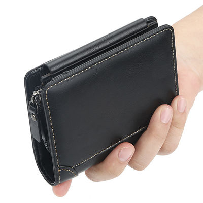 Ultra Thin Three Fold First Layer Men's Leather Wallet with Short Length and PU Leather