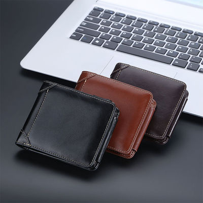 Ultra Thin Three Fold First Layer Men's Leather Wallet with Short Length and PU Leather