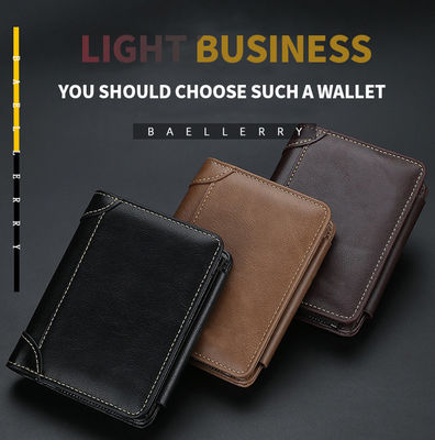 Ultra Thin Three Fold First Layer Men's Leather Wallet with Short Length and PU Leather