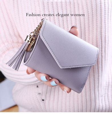 Japanese Korean Cute Little Fresh Tassels Mini Student Lady Short Wallet With Open Closure