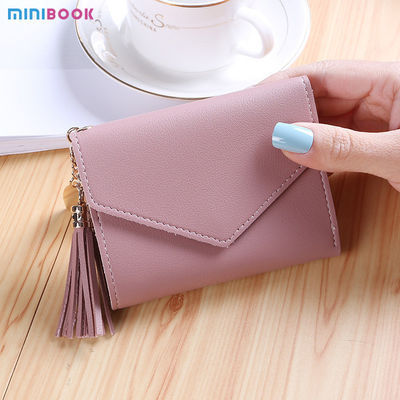 Japanese Korean Cute Little Fresh Tassels Mini Student Lady Short Wallet With Open Closure