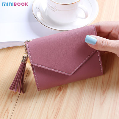 Japanese Korean Cute Little Fresh Tassels Mini Student Lady Short Wallet With Open Closure