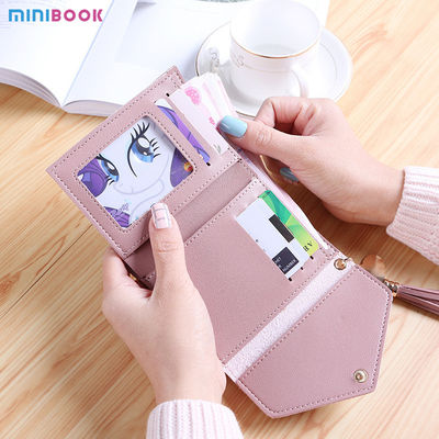 Japanese Korean Cute Little Fresh Tassels Mini Student Lady Short Wallet With Open Closure