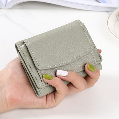 Mini Card Holder Litchi Pattern PU Leather Wallet Female Three Fold Wallet with Coin Purse